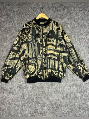 Black & Gold Graphic Bomber Jacket - Men